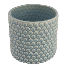 Round Sky Blue Stoneware Planter Pot with Polka Dots